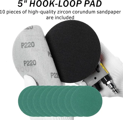 Miniatura 4 de Lijadora neumática orbital aleatoria de 5 pulgadas, lijadora de palma ligera de 3/16" (5 mm) de diámetro, 12000 RPM con 10 piezas extra de papel