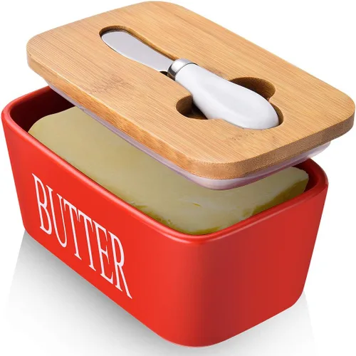 Miniatura 15 de Mantequillera con tapa: plato grande para mantequilla para encimera, recipiente de cerámica para mantequilla con cuchillo y alta calidad - Caja