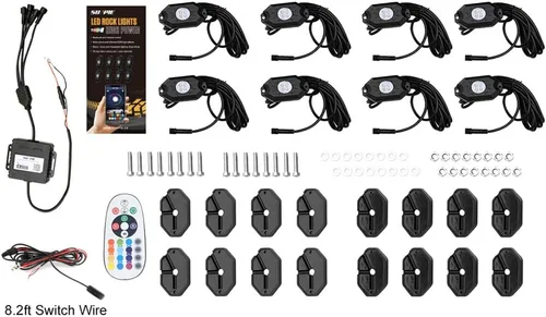 Miniatura 6 de SUNPIE Kit de luces de roca RGBW de 8 focos, luces de neón subterráneas de aluminio, control por aplicación, modo de voz RF, modo de música, luces