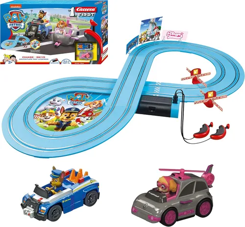 Miniatura 8 de Carrera First Paw Patrol - Pista de Carreras de Autos con Ranura - Incluye 2 Autos: Chase y Marshall - Juego de Carreras para Principiantes a