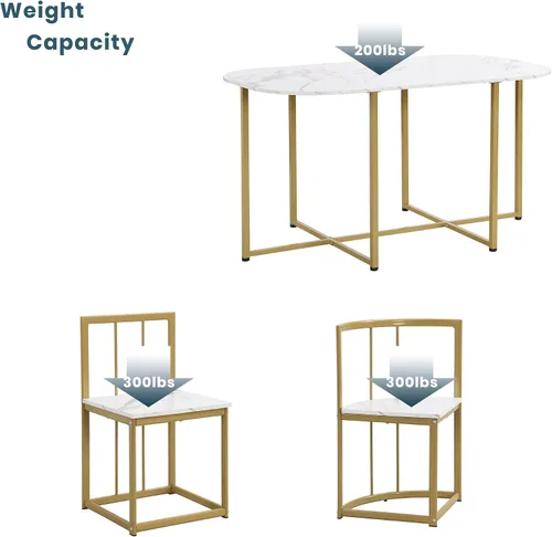 Miniatura 7 de Quarte Moderno juego de mesa de comedor de 7 piezas con mármol sintético, juego de mesa de cocina de metal compacto, diseño de silla triangular