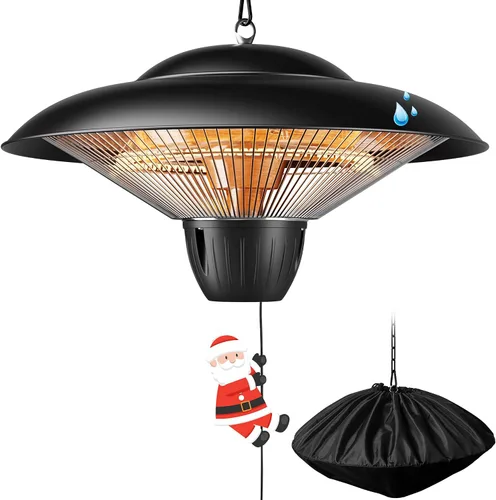 Calentador eléctrico de patio de 1500 W, calentador infrarrojo colgante para exteriores con calefacción de fibra de carbono, calentador de techo