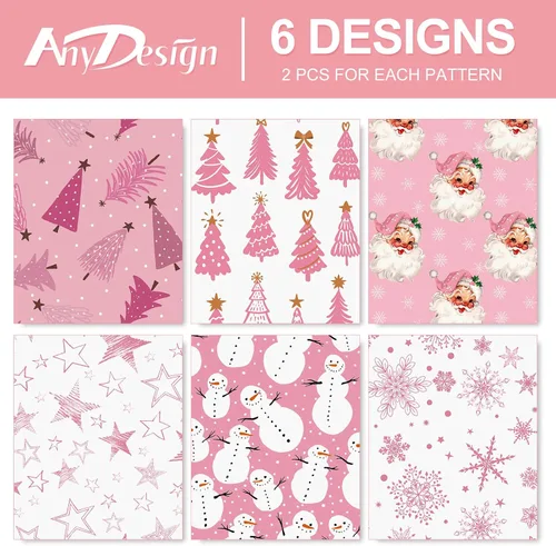 Miniatura 3 de AnyDesign 12 hojas de papel de regalo de Navidad rosa Santa muñeco de nieve copo de nieve estrella árbol papel de regalo plegado plano papel