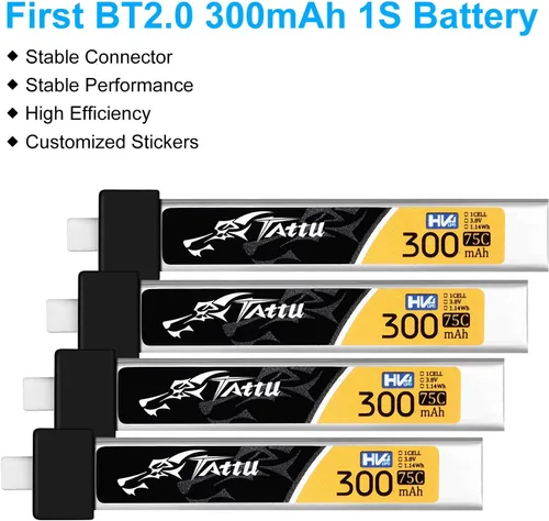Miniatura 4 de 4 unids BT2.0 300mAh 1S batería 3.8V 75C FPV Lipo batería con conector BT2.0 enchufe para FPV Tiny Whoop 1S sin escobillas Whoop Drone