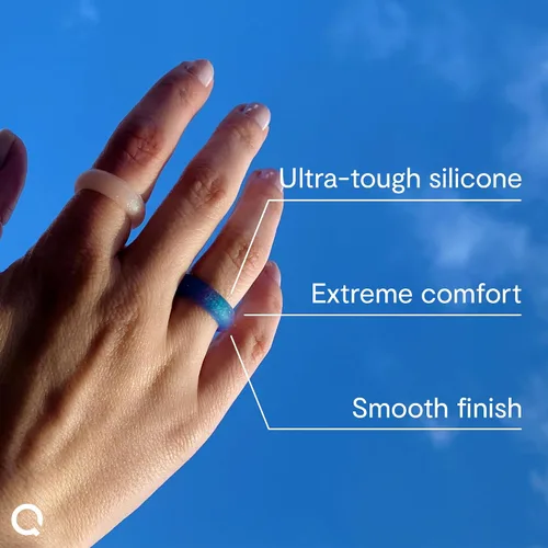 Miniatura 13 de QALO Anillo de silicona de goma para mujer, anillo de boda clásico de goma brillante, transpirable, anillo de silicona de compromiso duradero