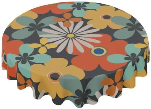 Miniatura 9 de Mantel redondo de moda con flores amarillas, lavable, resistente a las arrugas, para el hogar, cocina, comedor, picnic, campamento, fiesta, color-5