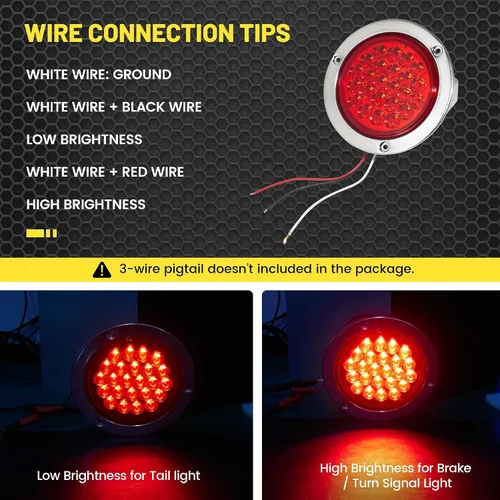 Miniatura 3 de Oyviny 2 luces traseras redondas de freno de freno de remolque de 4 pulgadas, 24 LED, 12 V CC + 4 conectores de luz de remolque de 3 pines