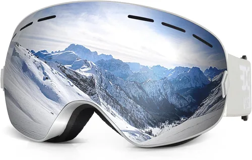 Miniatura 9 de EXP VISION Gafas de esquí de snowboard para hombres, mujeres y jóvenes, antiempañamiento OTG, gafas de nieve de invierno, lentes desmontables Rosa