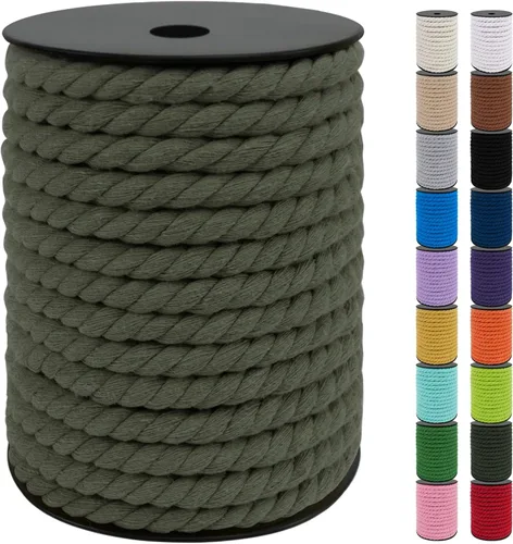 Miniatura 20 de JeogYong Cordón de macramé de 8mm, cuerda de lana de macramé de algodón natural de 131 pies, cordón de algodón trenzado de 3 hebras, hilo de macramé