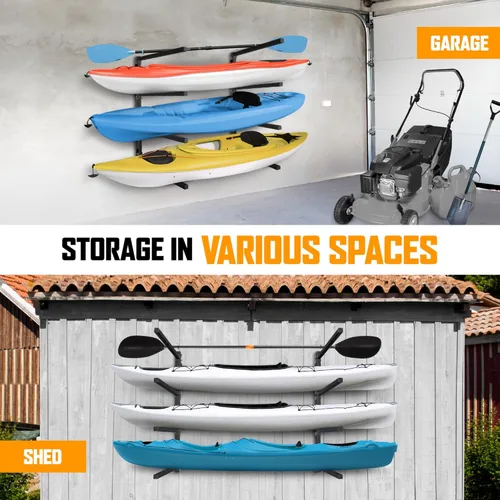 Miniatura 6 de Yes4All Estante de almacenamiento para kayak, soporte de pared para kayak, 400 libras, 4 niveles ajustables, estante para kayak al aire libre, A.