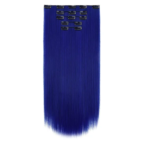 Miniatura 17 de Extensiones de cabello negro lacio, 2 juegos de extensiones de cabello con clip para mujeres, Halloween, 5 piezas de 22 pulgadas, piezas de cabello