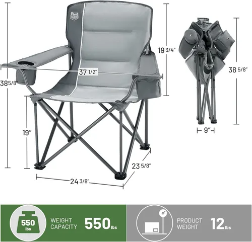 Miniatura 3 de TIMBER RIDGE Silla de campamento plegable de gran tamaño para adultos, soporta 550 libras resistente con portavasos bolsillo lateral