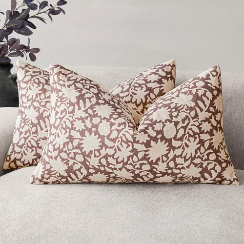 Miniatura 13 de Foindtower - Juego de 2 fundas de almohada decorativas con flores neutras estilo farmhouse, fundas de almohada boho para sofá, sofá cama