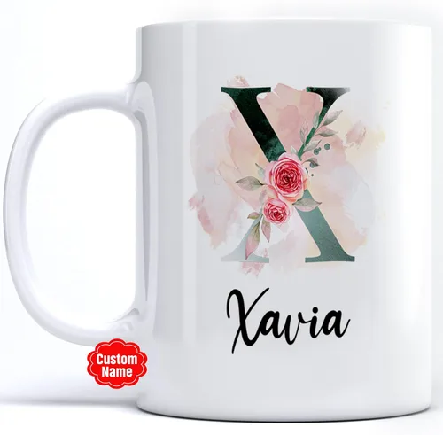 Miniatura 9 de PREZZY Taza personalizada con letra N con inicial, monograma personalizado, taza de café floral, regalos para mujeres, hombres, familiares, amigos