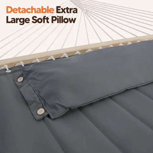 Miniatura 7 de SUNCREAT Hamaca doble con soporte de 12 pies, luces solares incluidas, hamaca al aire libre para exterior, gris oscuro