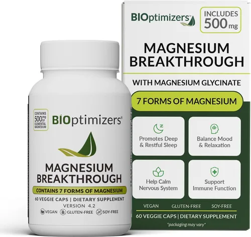 BIOptimizers Suplemento Magnesium Breakthrough con 500mg - 7 Formas de Magnesio: Glicinato, Malato, Citrato y Más - Apoyo Natural para el Sueño y la