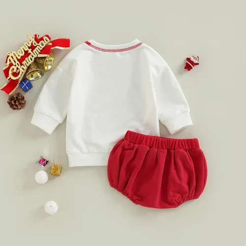 Miniatura 4 de Conjunto de ropa para bebé niña de otoño e invierno con sudadera de manga larga y pantalones cortos Bloomer