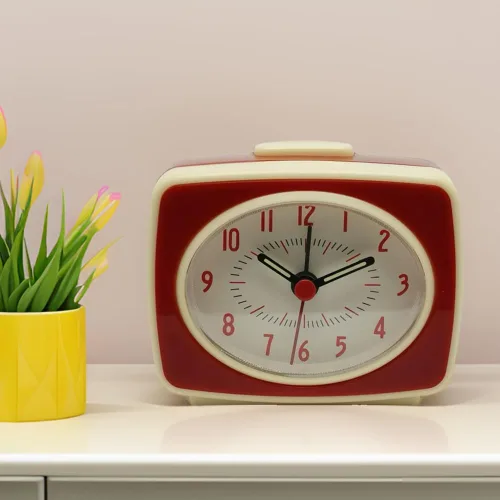 Miniatura 6 de Reloj despertador pequeño rojo pequeño movimiento de cuarzo silencioso reloj despertador analógico estilo clásico vintage