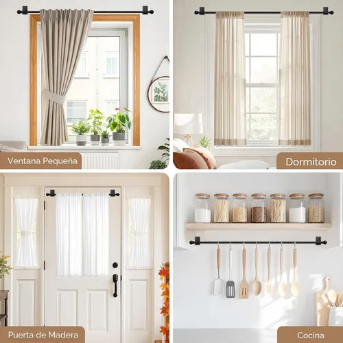 Miniatura 6 de Barra de cortina sin taladrar con sistema de montaje adhesivo y clavo – Apto para inquilinos y daños mínimos en la pared, barra ajustable de 5/8