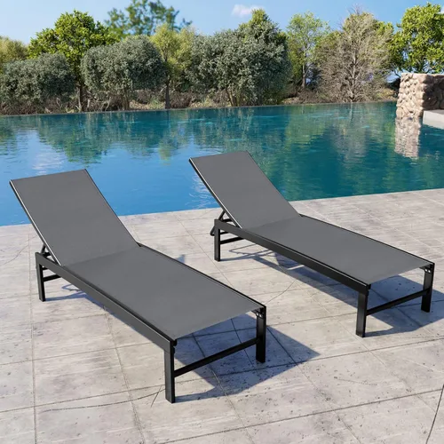 Miniatura 9 de Crestlive Products Sillas de salón al aire libre, tumbonas de aluminio para piscina, reclinables ajustables de cinco posiciones, para todo