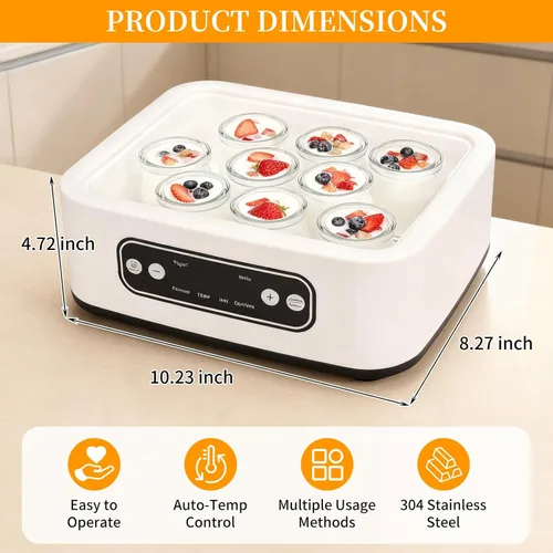 Miniatura 3 de El yogur griego casero viene con 9 frascos, control de temperatura y temporizador inteligente, vino de arroz multiusos, fermentación, natto, etc.