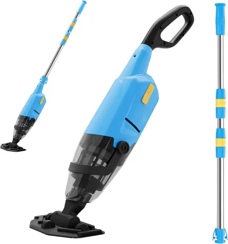 Aspiradora inalámbrica para piscina sobre el suelo, aspiradora de piscina recargable con poste telescópico de 69 pulgadas, succión de 20 GPM, tiempo
