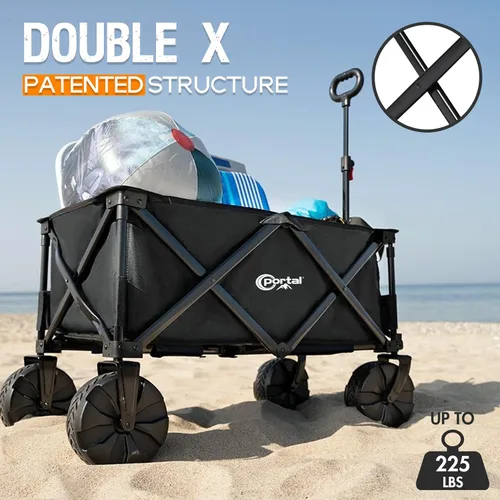 Miniatura 4 de PORTAL Carritos de Playa Utilitarios Plegables de Servicio Pesado con Ruedas Todo Terreno para Exteriores, Campamento, Jardín, Compras, Comestibles