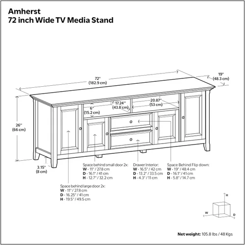 Miniatura 14 de SIMPLIHOME Amherst - Soporte de TV de transición de madera maciza de 72 pulgadas de ancho, estilo rústico marrón envejecido, para televisores