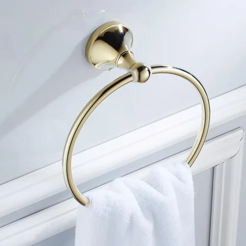Miniatura 9 de KLKCMS Toallero de baño montado en la pared Toallero de latón dorado para hotel 3 tipos seleccionados, dorado, anillo