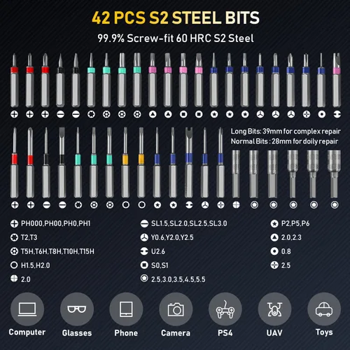 Miniatura 4 de Juego de destornilladores pequeños, destornillador eléctrico 71 en 1 inalámbrico con luz LED, 5 ajustes de torque, MAX 0.6Nm, juego de 42 puntas