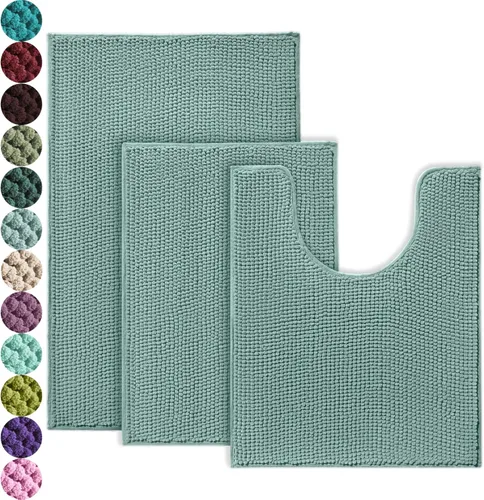 Urvoix Juegos de Alfombras de Baño de 3 Piezas, Alfombra de Baño de Chenilla Antideslizante - Ultra Suave, Lavable, Tapete de Baño Súper Absorbente