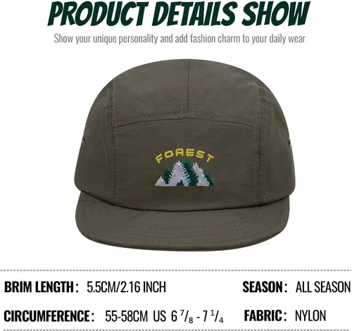 Miniatura 18 de Clakllie Sombrero de ala plana de 5 paneles sin estructura, gorra de ala corta de secado rápido, gorra de béisbol de nailon transpirable