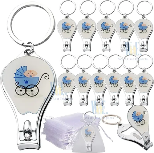 Baby Shower Blue Boy Llavero Favores (12 piezas) Cortauñas y abrebotellas Regalo para invitados, Azul/Ft