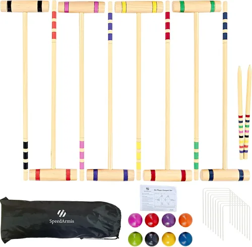 SpeedArmis Juego de fiesta de croquet de 28 pulgadas para 8 jugadores, hecho de madera de pino de larga duración, diversión familiar para patios,