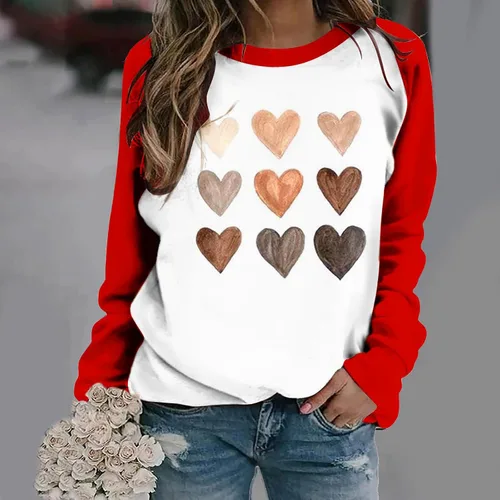 Miniatura 3 de Oggfader Camisetas casuales con estampado de corazón para el día de San Valentín para mujer, de manga larga, raglán, a la moda