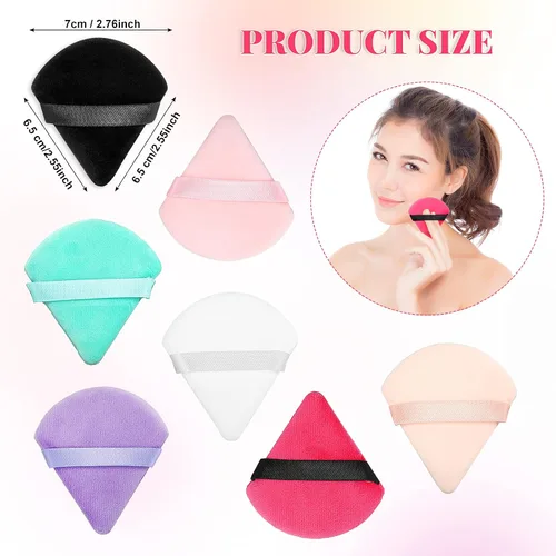 Miniatura 5 de Patelai 15 piezas de soplo de polvo triangular de algodón puro ultra suave, lavable, terciopelo facial para base cosmética, esponja herramienta