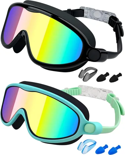 Miniatura 24 de Swim Goggles 2 Pack, Wide View Anti Fog&UV Swimming Goggles for Audlt, No Leaking Swim Glasses for Men Women Kids Aqua & Plata Brillante