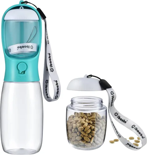 Miniatura 25 de Cibaabo Botella de agua para perros con contenedor de alimentos, cuenco de agua para cachorros de viaje, dispensador portátil para mascotas