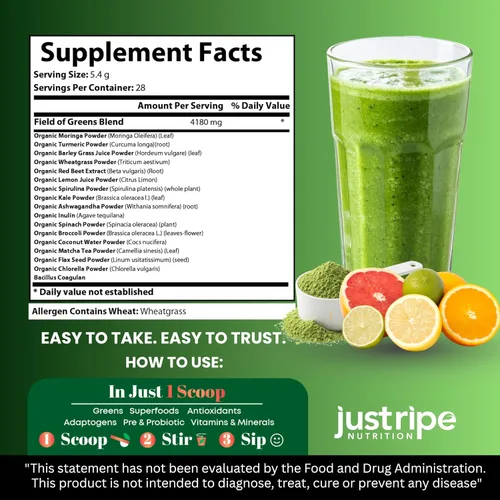 Miniatura 2 de Field of Greens - Superalimento en polvo con espirulina orgánica, clorella, polvo de raíz de remolacha, probiótico Bacillus Coagulans, una mezcla a