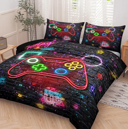 Miniatura 9 de NINENINE Juego de ropa de cama de 5 piezas, juego de ropa de cama de tamaño individual para niños, juegos de edredón individual para niños con 1