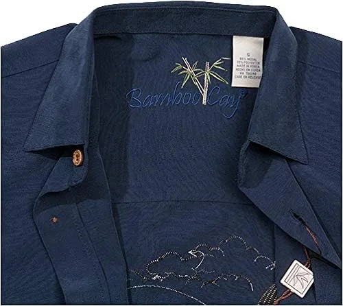 Miniatura 4 de Bamboo Cay Camisa tejida bordada casual de manga corta para hombre