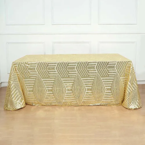 Miniatura 20 de Efavormart - Mesa cuadrada de tul geométrico con lentejuelas doradas brillantes de 72 pulgadas Dorado
