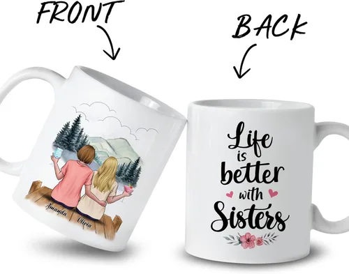 Miniatura 2 de Gossby Taza de café personalizada para hermana, regalo personalizado para hermana con diseño, nombre, perfecta para cumpleaños, Navidad, regalos