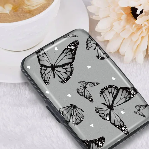 Miniatura 7 de Mini tarjetero para mujeres u hombres, tarjetero delgado con bloqueo RFID, estuche rígido para tarjeta de identificación, tarjetero de viaje, Negro