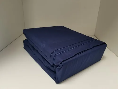 Miniatura 2 de Juego de sábanas de microfibra con marco de madera y postes de sujeción, color sólido con bordado (azul marino, cama de agua súper individual)