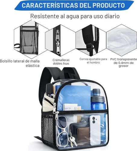 Miniatura 7 de Mochila transparente Oraben para eventos de estadio, mochila transparente para estadio 12x6x12, Negro, Pequeño