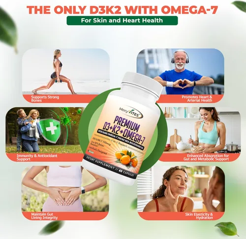 Miniatura 7 de MoxyVites Vitamina D3 K2 5000 UI – Alta absorción D3 + K2 MK-7 con aceite de espino cerval de mar y omega-7 – Apoyo óseo, corazón e inmunológico
