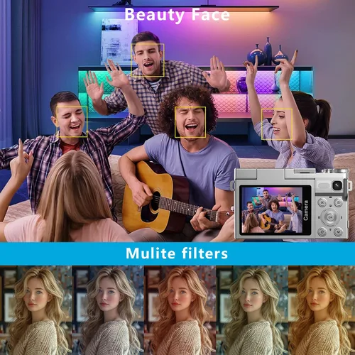 Miniatura 6 de Cámara digital 4K para fotografía con doble lente, cámara de enfoque automático de 64 MP para YouTube, pantalla abatible de 180° Cámara compacta