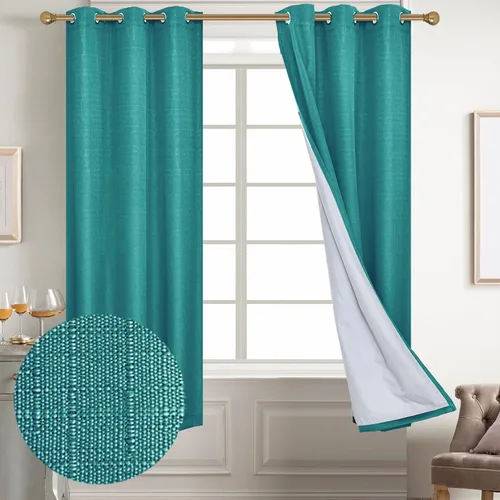 Miniatura 122 de Diraysid Cortinas 100% opacas de lino beige para dormitorio, con ojales, aislamiento térmico, cortinas de oscurecimiento de habitación