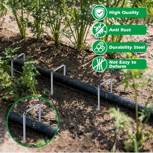 Miniatura 7 de Paquete de 100 grapas de paisaje y paquete de 100 juntas, grapas de jardín de acero galvanizado de calibre 9 de 4 pulgadas de largo con almohadillas